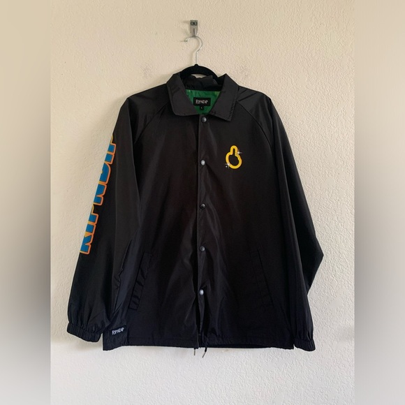 RIP N DIP Men's Black Hooded Windbreaker Jacket Sonic Cat Snap Button Large - Picture 2 of 12